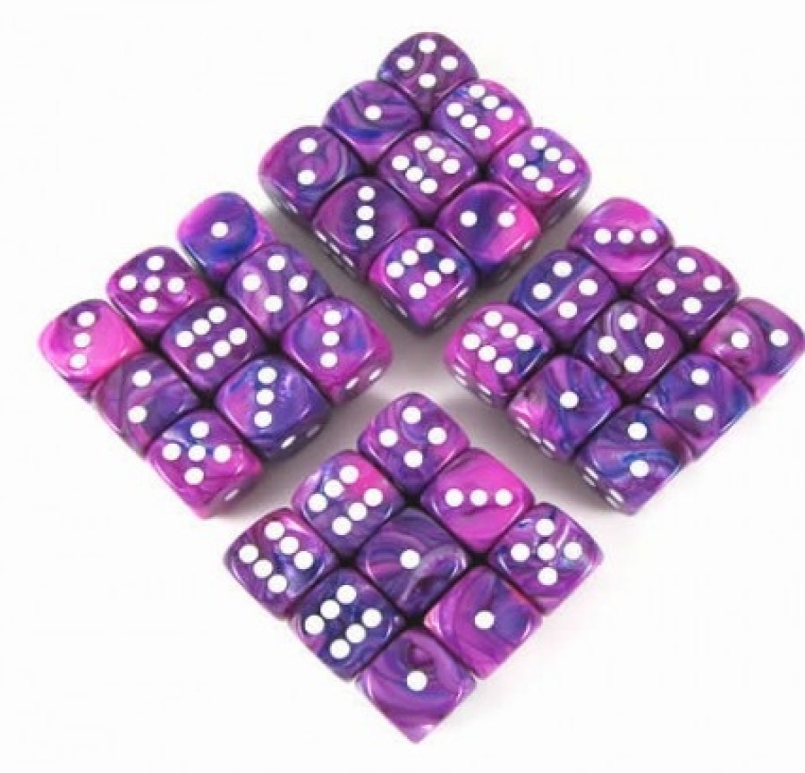 Ches Dobbelstenen | Festive Violet/White D6 12Mm Dobbelsteen Set (36 Stuks)