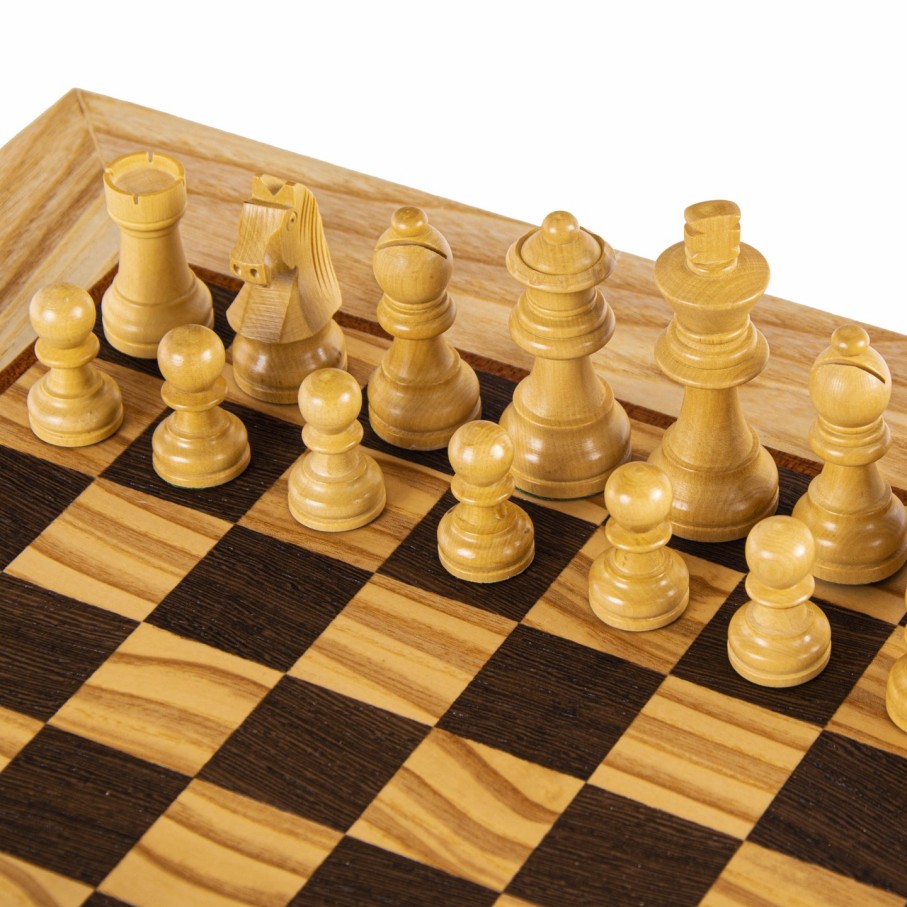 Manopoulou Schaaksets | Olive Burl Chess Set 40X40Cm (Medium) With Staunton Chessmen 7,7Cm Koning