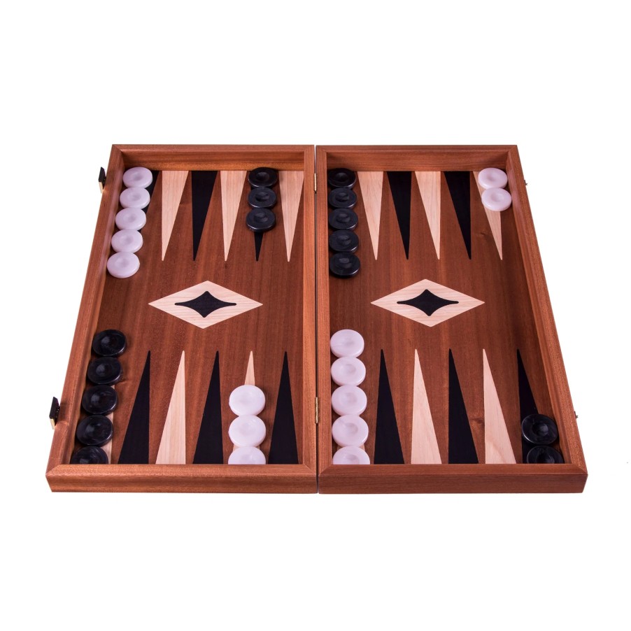 Manopoulou Dammen | Mahonie 3 In 1 Backgammon/Schaak/Dam Bord Small Zwart